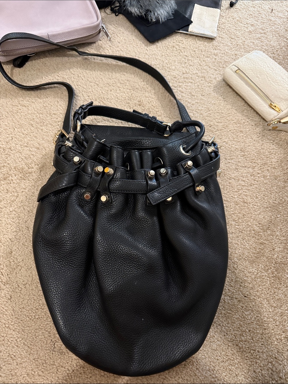 Alexander Wang Drawstring Bucket Alpha Bag
Lambskin Leather Black Gold Hardware